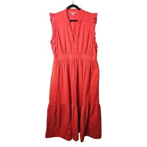 BODEN Wren Double Cloth Midi Dress Coral Ruffle Sleeve Tiered Colorful 20-22